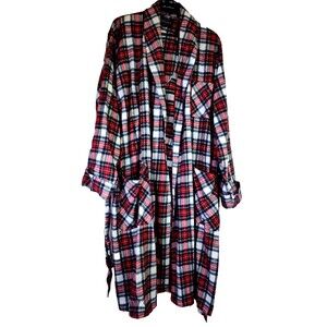 After Hours By Diplomat  Mens Flannel Robe Red White Plaid  L Large W Tie Pocket